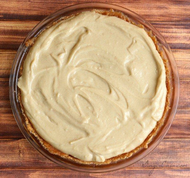 Overhead view of an entire peanut butter pudding pie