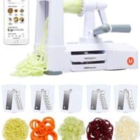 Mealthy 5-Blade Spiralizer | Vegetable Slicer with Durable Stainless Steel Blades | Kitchen Cooking Tool | Spiral Zoodle Maker with Catch & Store Container | Includes iOS & Android Recipe & Video App