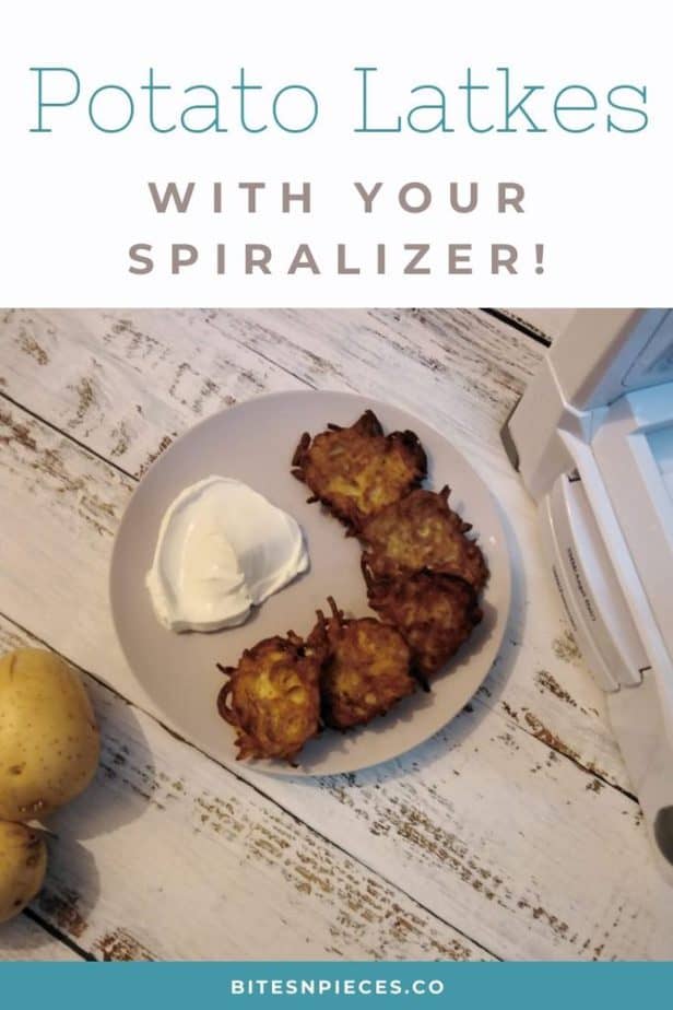"Potato latkes with your spiralizer" pinterest image.