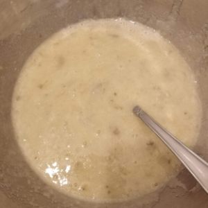 mixing bowl containing all the mixed wet ingredients.