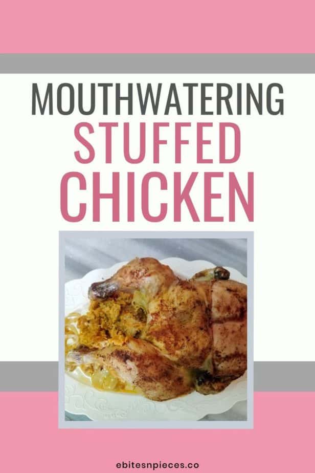 "mouthwatering stuffed chicken" Pinterest image.
